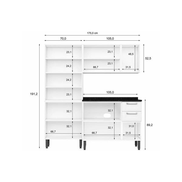 Imagem de Kit de Cozinha Modulada 3 Peças Múltipla  (Paneleiro+Armário+Gabinete Pia) CZ33 Branco - Bertolini