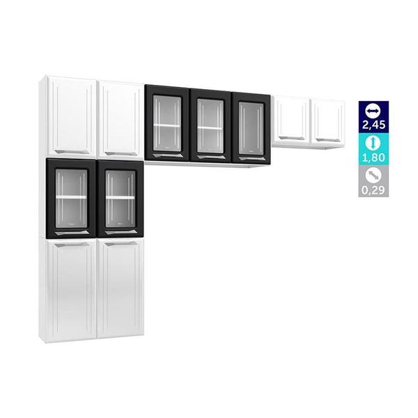 Imagem de Kit de Cozinha Modulada 3 Peças Topázio  (2 Armários + 1 Paneleiro) CPT124 Branco/Preto - Telasul