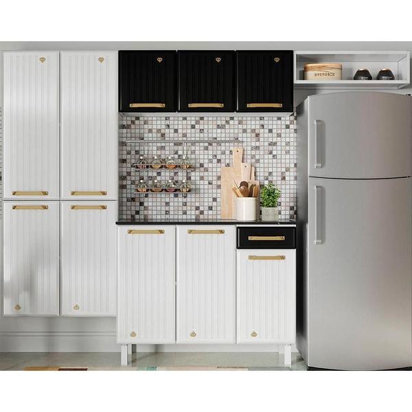 Imagem de Kit de Cozinha Modulada 4 Peças Diamante Smart (2 Armários + 1 Balcão + 1 Paneleiro) Branco/Preto - Telasul