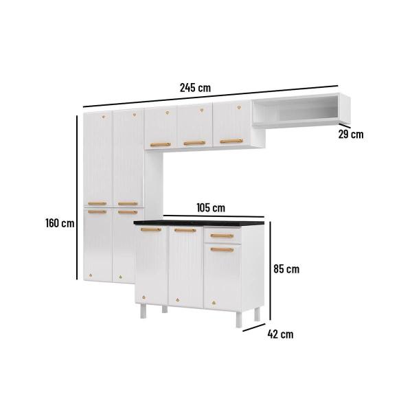 Imagem de Kit de Cozinha Modulada 4 Peças Diamante Smart (2 Armários + 1 Balcão + 1 Paneleiro) Branco - Telasul