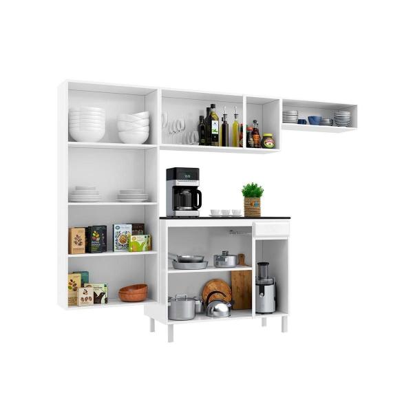 Imagem de Kit de Cozinha Modulada 4 Peças Diamante Smart (2 Armários + 1 Balcão + 1 Paneleiro) Branco - Telasul