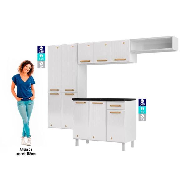 Imagem de Kit de Cozinha Modulada 4 Peças Diamante Smart (2 Armários + 1 Balcão + 1 Paneleiro) Branco - Telasul