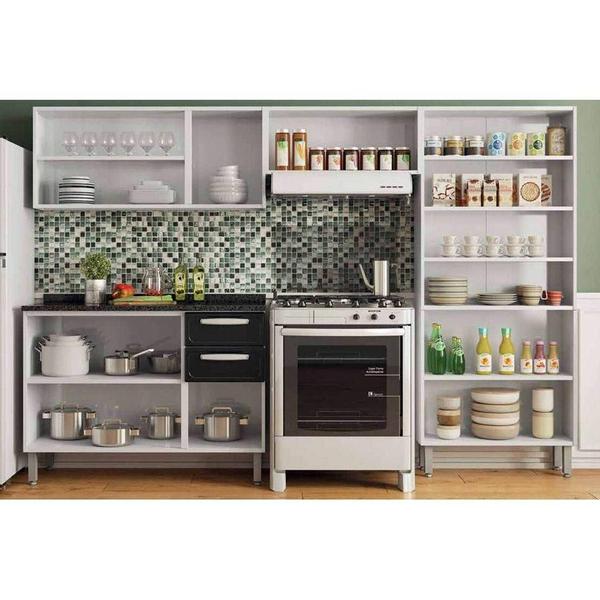 Imagem de Kit de Cozinha Modulada 4 Peças Evidence  (2 Armários + 1 Balcão + 1 Paneleiro) C4P55 Branco - Bertolini