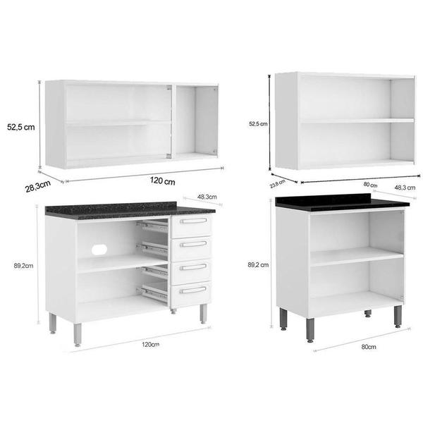 Imagem de Kit de Cozinha Modulada 4 Peças Evidence  (2 Armários + 2 Balcões) C4P38 Branco - Bertolini