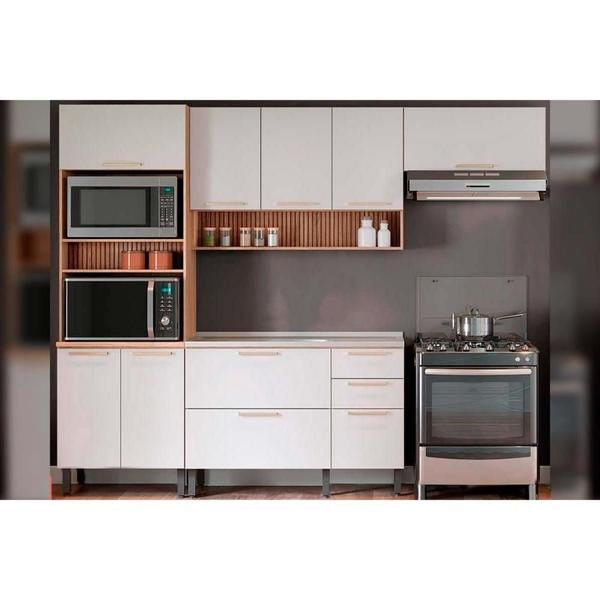 Imagem de Kit de Cozinha Modulada 4 Peças Thela Avelã (2Aéreos+1Balcão+1Paneleiro) CZC10 Mel/Branco - Telasul