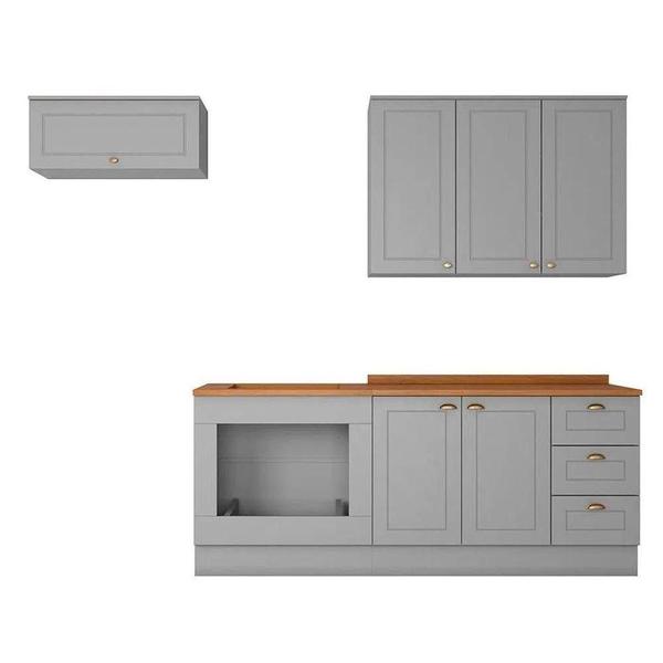 Imagem de Kit de Cozinha Modulada 6 Peças Americana (2 Aéreos. 2 Balcões, 2 Complementos) Cinza - Henn