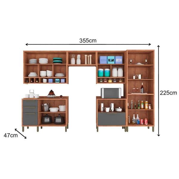 Imagem de Kit de Cozinha Modulada 6 Peças Syrah  (3 Armários + 2 Balcões + 1 Paneleiro) 6P01 Castanho/Chumbo - Ronipa