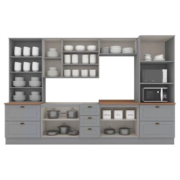 Imagem de Kit de Cozinha Modulada 7 Peças Americana (2 Aéreos. 2 Balcões, 2 Paneleiros, 1 Complemento) Cinza - Henn