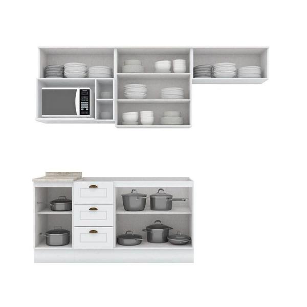 Imagem de Kit de Cozinha Modulada 7 Peças Americana (3 Aéreos. 2 Balcões, 1 Nicho, 1 Complemento) Branco - Henn