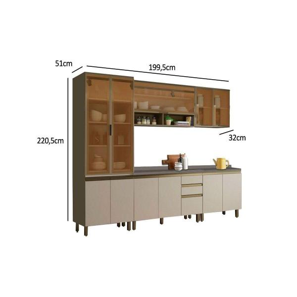 Imagem de Kit de Cozinha Modulada 7 Peças Connect  (2 Armários + 2 Balcões + 1 Paneleiro + 2 Complementos) C7P03 Duna/Cristal - Henn