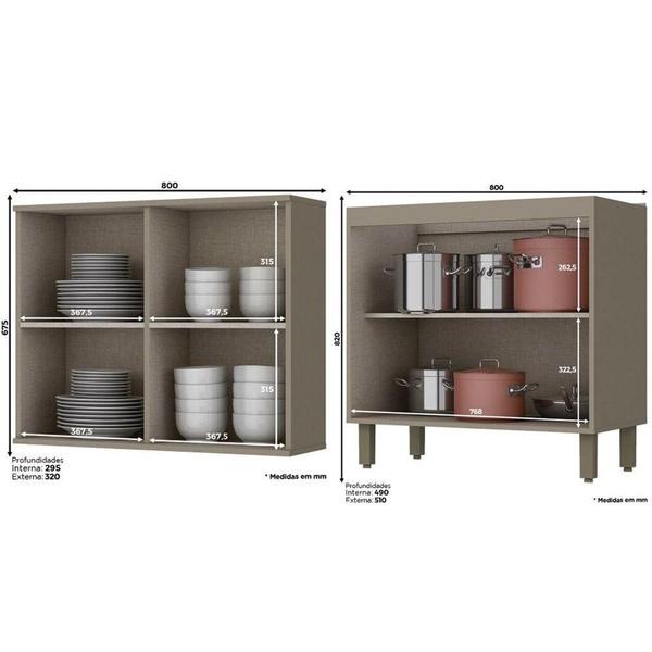 Imagem de Kit de Cozinha Modulada 7 Peças Connect  (2 Armários + 2 Balcões + 1 Paneleiro + 2 Complementos) C7P03 Duna/Cristal - Henn