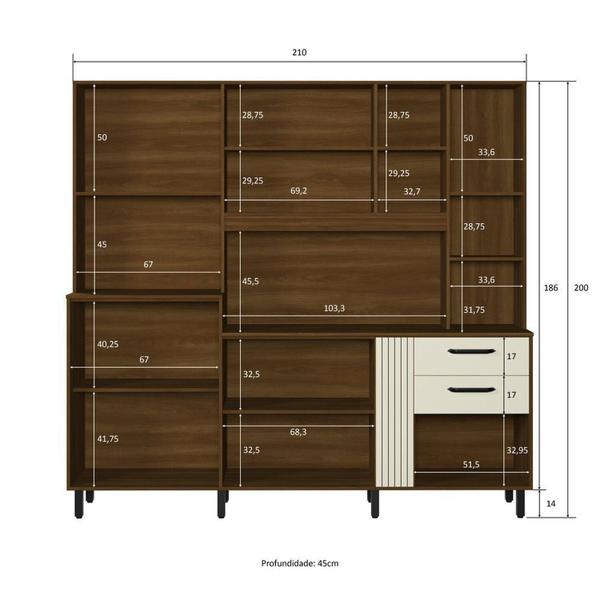 Imagem de Kit de Cozinha Sole Grafiatto 10 Portas 2 Gavetas com Nichos e com Espaço Micro-ondas 210cm