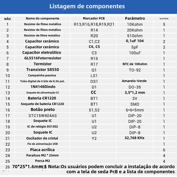 Imagem de Kit de Despertador Digital DIY de 4 Dígitos com Concha Acrílica TJ-56-428 - Ideal para Aprendizagem Eletrônica