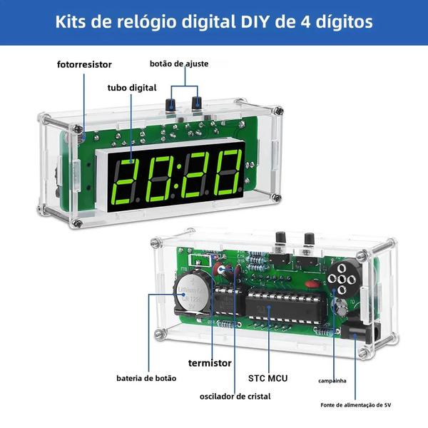 Imagem de Kit de Despertador Digital DIY de 4 Dígitos com Concha Acrílica TJ-56-428 - Ideal para Aprendizagem Eletrônica