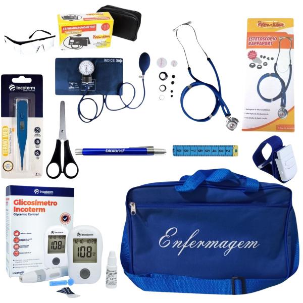 Imagem de Kit De Enfermagem Azul Premium Com Medidor De Pressão Completo