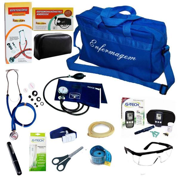 Imagem de Kit De Enfermagem Com Medidor De Glicose Azul Premium