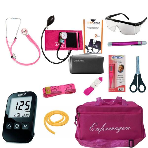 Imagem de Kit De Enfermagem Pink Com Medidor De Pressão E Glicose