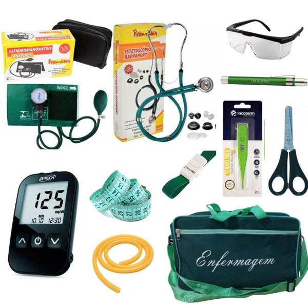 Imagem de Kit De Enfermagem Verde Com Medidor De Pressão E Glicose