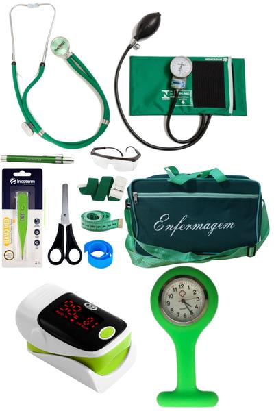 Imagem de Kit de enfermagem verde p.a med com oxímetro e relógio