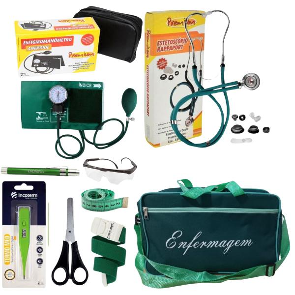 Imagem de Kit de enfermagem verde premium com aparelho de pressão e estetoscópio