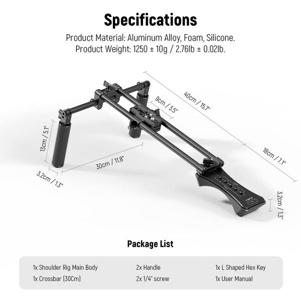 Imagem de Kit de equipamento de ombro Neewer SR004 com sistema de suporte de haste de 15 mm