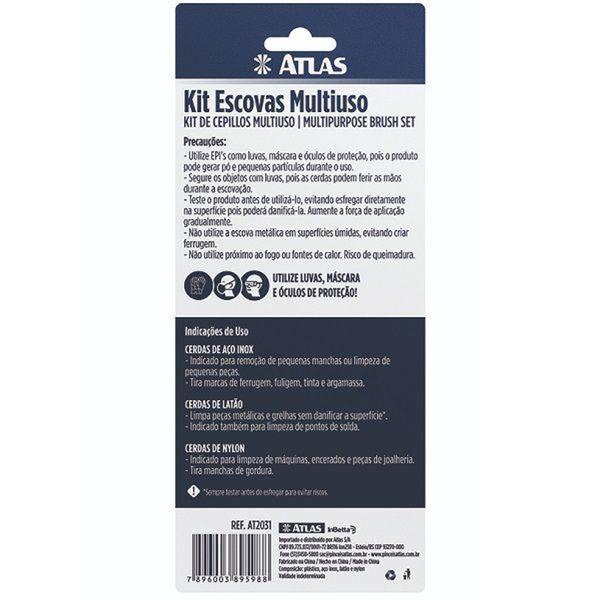 Imagem de Kit de Escovas NYLON, Latão e AÇO INOX para Limpeza Multiuso ATLAS