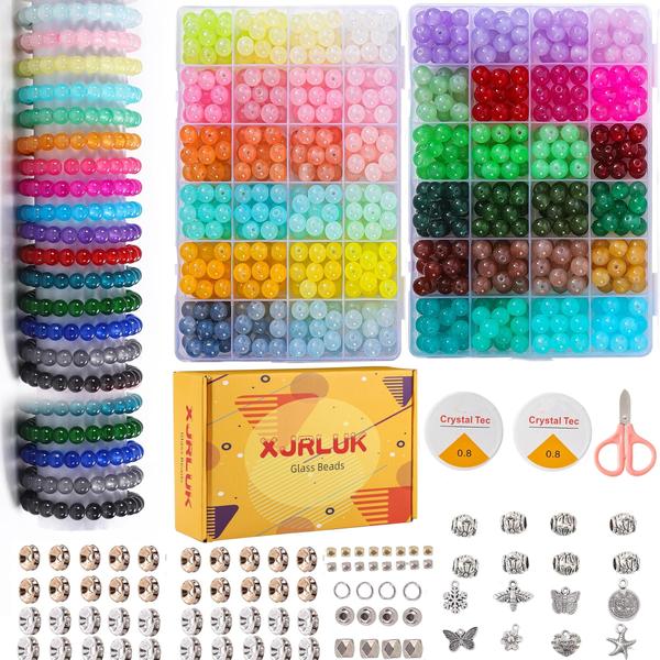 Imagem de Kit de fabricação de pulseiras de miçangas XJRLUK Glass, 816 unidades, 10 mm, 48 cores