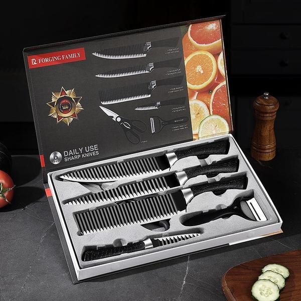 Imagem de kit de faca/jogo de faca /inox jogo com 4 peças para cozinha utensílio +raspador inox + Tesoura Inox/churrasco/fesat/coz