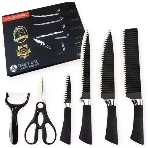 Kit De Facas Antiaderente C/ 6 Peças De Aço Inox Churrasco - Top chef Imagem de Kit De Facas Antiaderente C/ 6 Peças De Aço Inox Churrasco