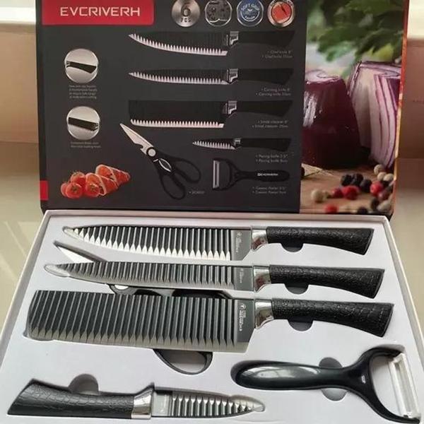 Imagem de Kit De Facas Antiaderente C/ 6 Peças De Aço Inox Churrasco - Topchef