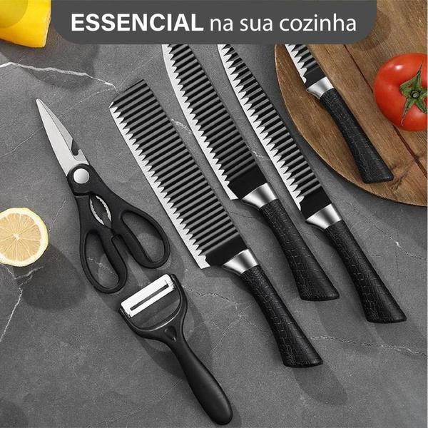 Imagem de Kit de Facas Antiaderentes 6 Peças Chef - Aço Inoxidável para Cozinha e Churrasco  Facas Profissionais