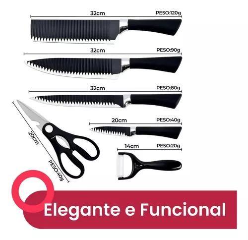 Imagem de Kit de Facas Antiaderentes 6 Peças Chef - Aço Inoxidável para Cozinha e Churrasco  Facas Profissionais