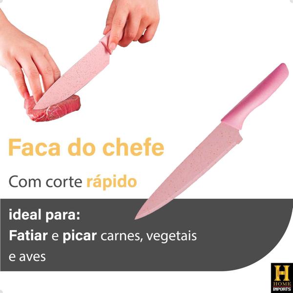 Imagem de Kit De Facas Para Cozinha E Churrasco 6 Peças Antiaderente Fio Navalha Colorido Linha Premium