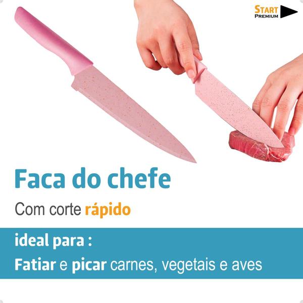 Imagem de Kit De Facas Para Cozinha E Churrasco 6 Peças Antiaderente Fio Navalha Linha Premium