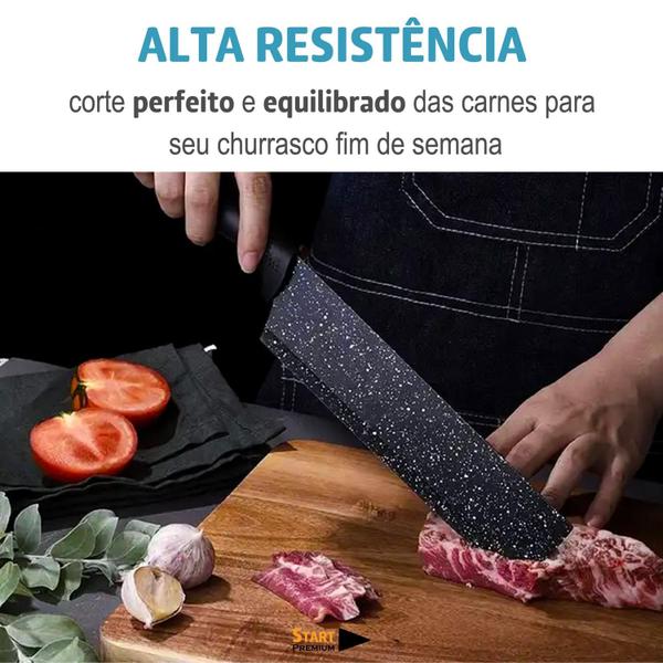 Imagem de Kit De Facas Para Cozinha E Churrasco 6 Peças Antiaderente Fio Navalha Linha Premium