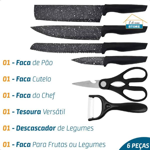 Imagem de Kit De Facas Para Cozinha E Churrasco 6 Peças Antiaderente Fio Navalha Linha Premium