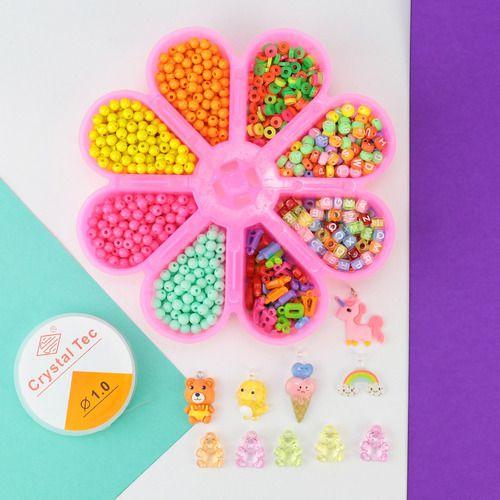 Imagem de Kit De Fazer Pulseiras 1800 Pçs Letra Miçangas Infantil Flor