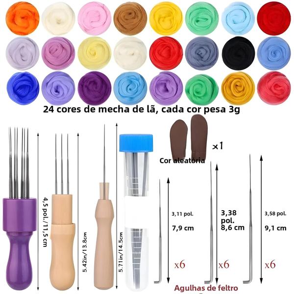 Imagem de Kit de Feltro de Lã Multicolorido com Agulhas e Berço para Fazer Bonecas