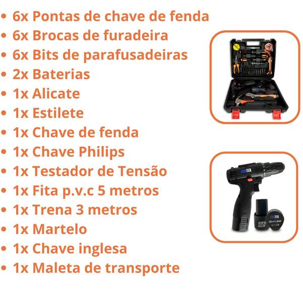 Imagem de Kit de Ferramenta com Parafusadeira 12V Carregamento bivolt 110/220