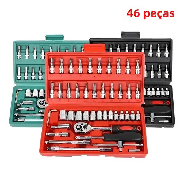 Imagem de Kit de Ferramentas de Reparo de Carro 46/53 Peças - 1/4 Polegada - Com Soquete e Catraca