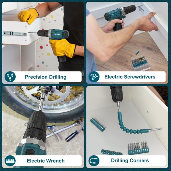 Imagem de Kit de ferramentas Sundpey 206 unidades com combinação de furadeira elétrica sem fio de 12 V