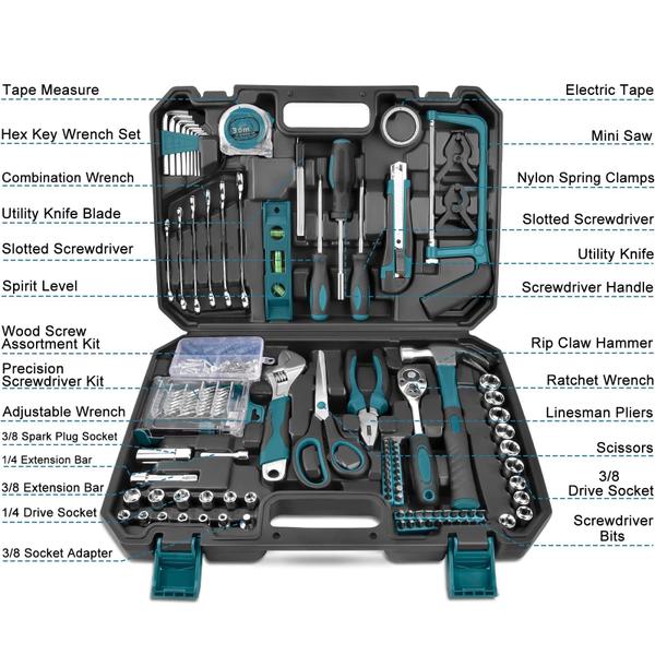 Imagem de Kit de ferramentas Sundpey Home 257 unidades com caixa de ferramentas, estojo de armazenamento azul