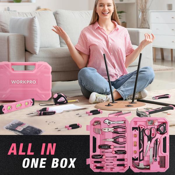  ローズヒップ　3点セット Kit de ferramentas WORKPRO Pink 258 unidades com martelo rosa e