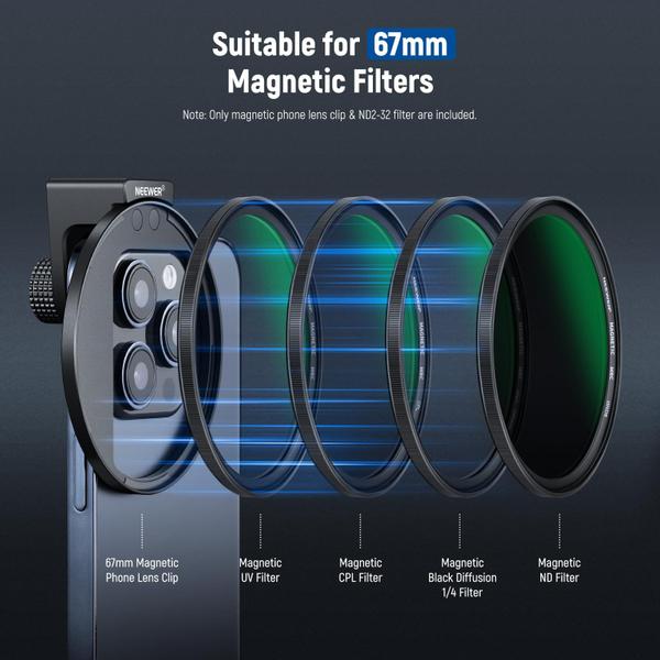 Imagem de Kit de filtro de lente de telefone Neewer 67 mm com clipe variável ND2-ND32