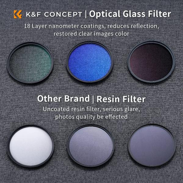 Kit de filtro de lente K&F Concept 67mm UV/CPL/ND4 com pano de limpeza Imagem de Kit de filtro de lente K&F Concept 67mm UV/CPL/ND4 com pano de limpeza