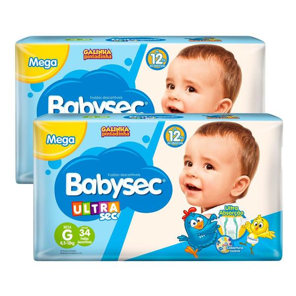 Kit de Fralda Babysec Ultrasec Tamanho G 68 Unidades Imagem de Kit de Fralda Babysec Ultrasec Tamanho G 68 Unidades