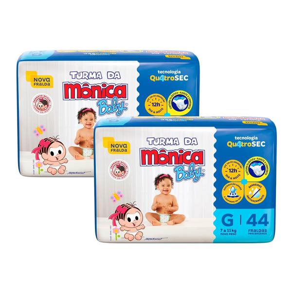 Imagem de Kit de Fraldas Turma da Mônica Baby Mega Tamanho G 88 Unidades