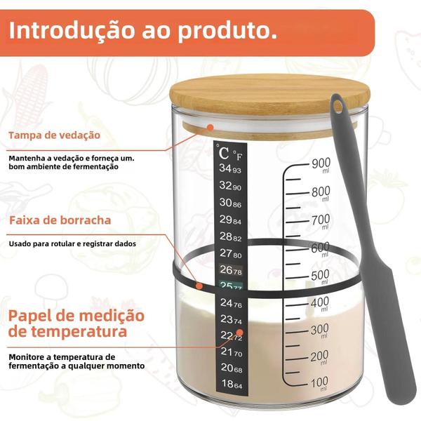 Imagem de Kit de Frasco para Fermentação de Massa - 900ml, Vidro Resistente ao Calor