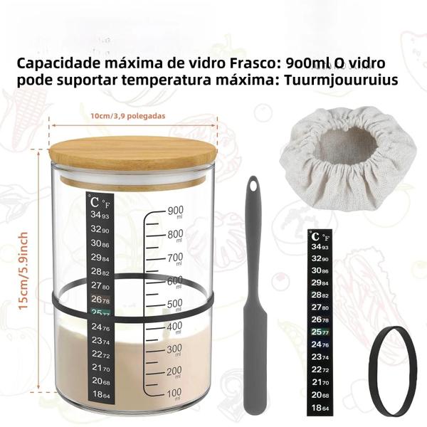 Imagem de Kit de Frasco para Fermentação de Massa - 900ml, Vidro Resistente ao Calor