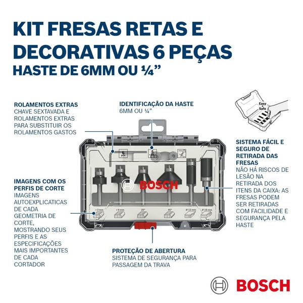 Imagem de Kit De Fresas Com 6 Peças - Acabamento - Haste 6mm - 2607017468000 Bosch